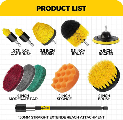 Holikme 11 Piece Drill Brush Attachment Set Scouring Pads Power Scrubber Brush Scrub Pads for Bathroom Surfaces, Floor, Tub, Shower, Grout, Tile, Corners,Cleaning Brush | Buffing Sponges, Nylon Grout Tools, Tile Bathtub Shower Floors Kitchen Car Interior