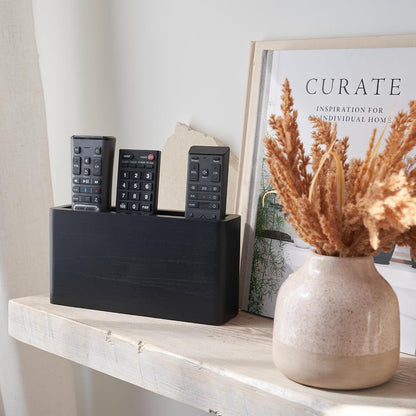 Wooden Remote Control Holder - Adhesive Wall Mount Caddy for 3-4 Remotes | Easy Install Natural Wood Organizer Keeps Them Neatly Organized - Perfect for Any Bed or Living Room Wall