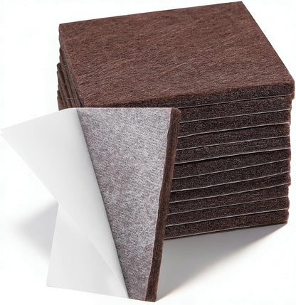 12PCS Furniture Felt Pads, 2 Inch Square Furniture Pads for Hardwood Floors | Self Adhesive, Cuttable Chair Leg Floor Protectors, 50mm Brown Felt Furniture Pads
