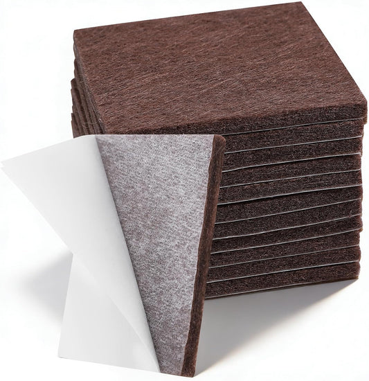12PCS Furniture Felt Pads, 2 Inch Square Furniture Pads for Hardwood Floors | Self Adhesive, Cuttable Chair Leg Floor Protectors, 50mm Brown Felt Furniture Pads