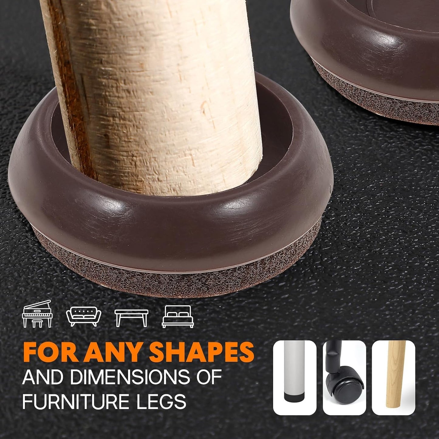 Angoily Furniture Pads & Sliders for Hardwood Floors, 10 Pcs Felt Chair Leg Floor Protectors Caster Cups, Heavy Duty Moving Pads for Piano Bed Wheels, Non Scratch (Light Brown)