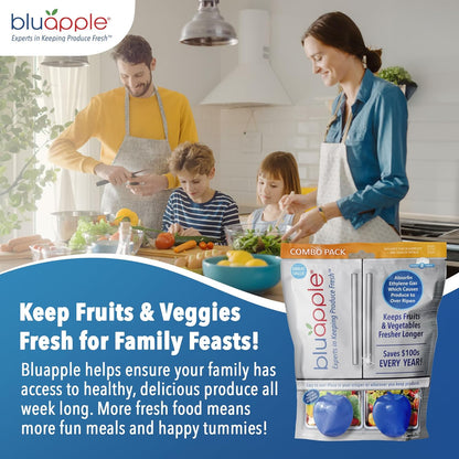 Bluapple Produce Saver Ethylene Gas Absorber - Fresh Fruit & Vegetable Storage for Refrigerator Crisper, Shelves & Fruit Bowls, Produce Keeper, Fruit Saver, Kitchen Must Haves, BPA-Free - 2-Pack
