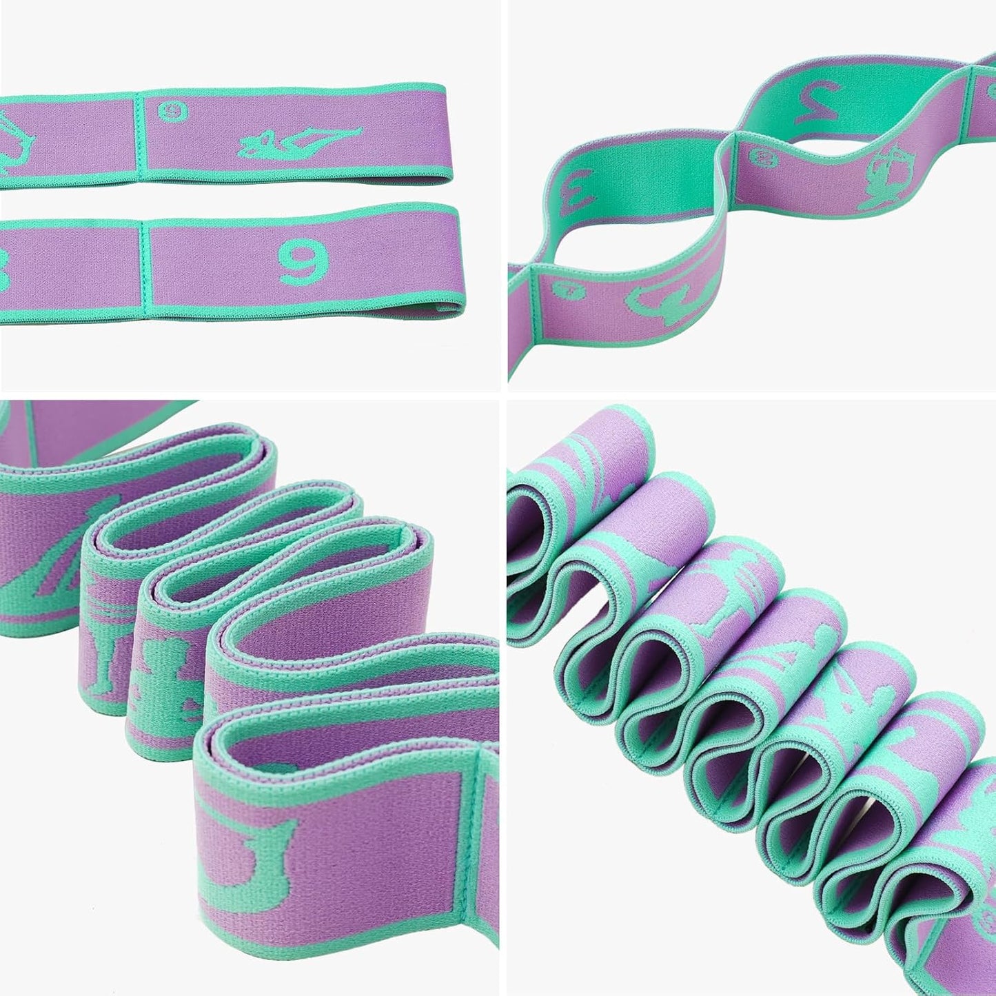 9 Loops Elastic Yoga Stretching Strap Pattern Guide, Resistance Stretch Band for Flexibility, Pilates, Dance, Gymnastics, Ballet, Physical Therapy, Leg & Body Stretching
