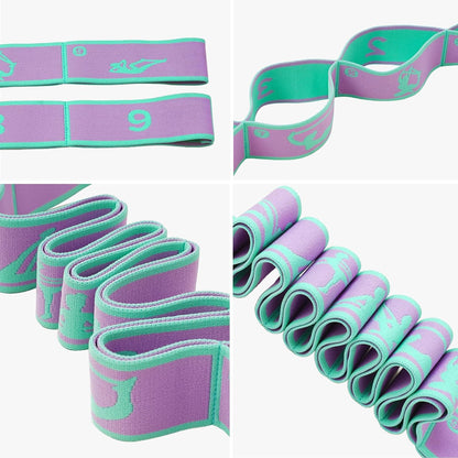 9 Loops Elastic Yoga Stretching Strap Pattern Guide, Resistance Stretch Band for Flexibility, Pilates, Dance, Gymnastics, Ballet, Physical Therapy, Leg & Body Stretching