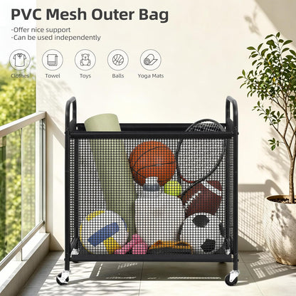 STORAGE MANIAC Rolling Laundry Hamper with Wheels 2-Section Laundry Sorter Rolling Laundrys Basket on Wheels with Removable Bag Clothes Hamper Laundrys Organizer Cart Bathroom Bedroom 100L Beige
