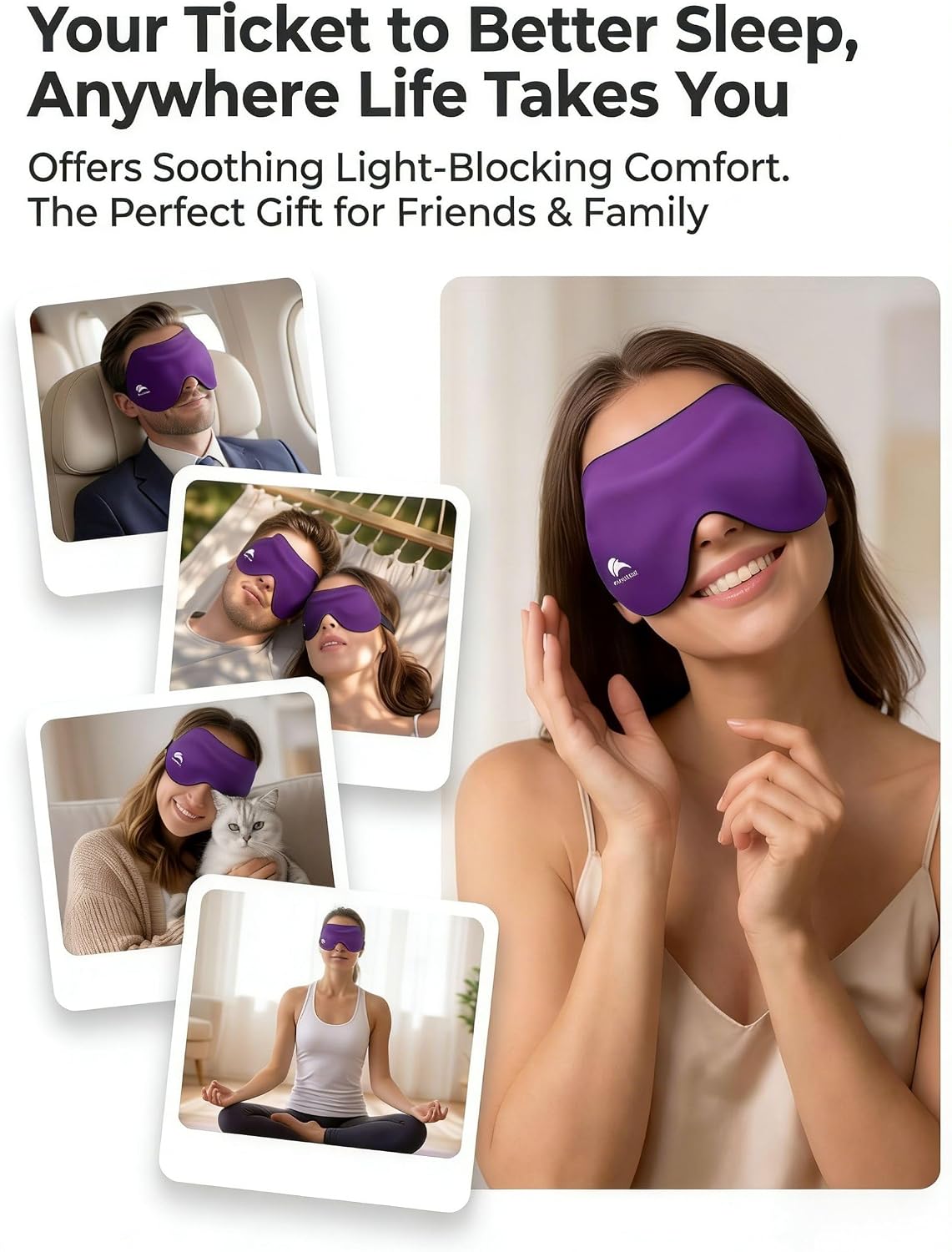 Sleep Mask for Side Sleepers: Lash Extensions 3D Contoured Eye Mask – Airplane Travel Essential, Zero-Pressure Light Blackout Eye Mask for Women – Soft Night Blindfold for Long Flights (Purple)