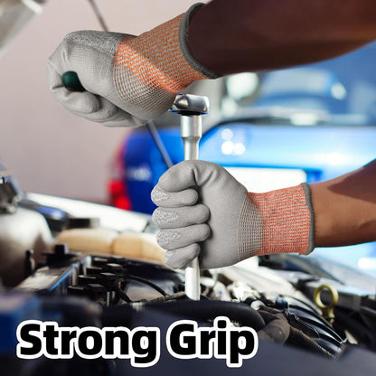 Schwer 12 Pairs A5 Cut Resistant Gloves, Non PFAS & Fiberglass，CR3088, L | Non PFAS Fiberglass, PU Coating, Strong Grip, Abrasion Resistant, for Glass Cutting, Warehouse Handling, Gardening Work