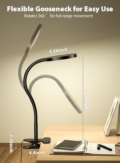 White Clip On Reading Light, 450LM Book Light, CRI95, 3 Modes Stepless Dim | CRI95 eye-caring LED provides natural lighting for reading, studying, and bedside use with adjustable brightness and modes