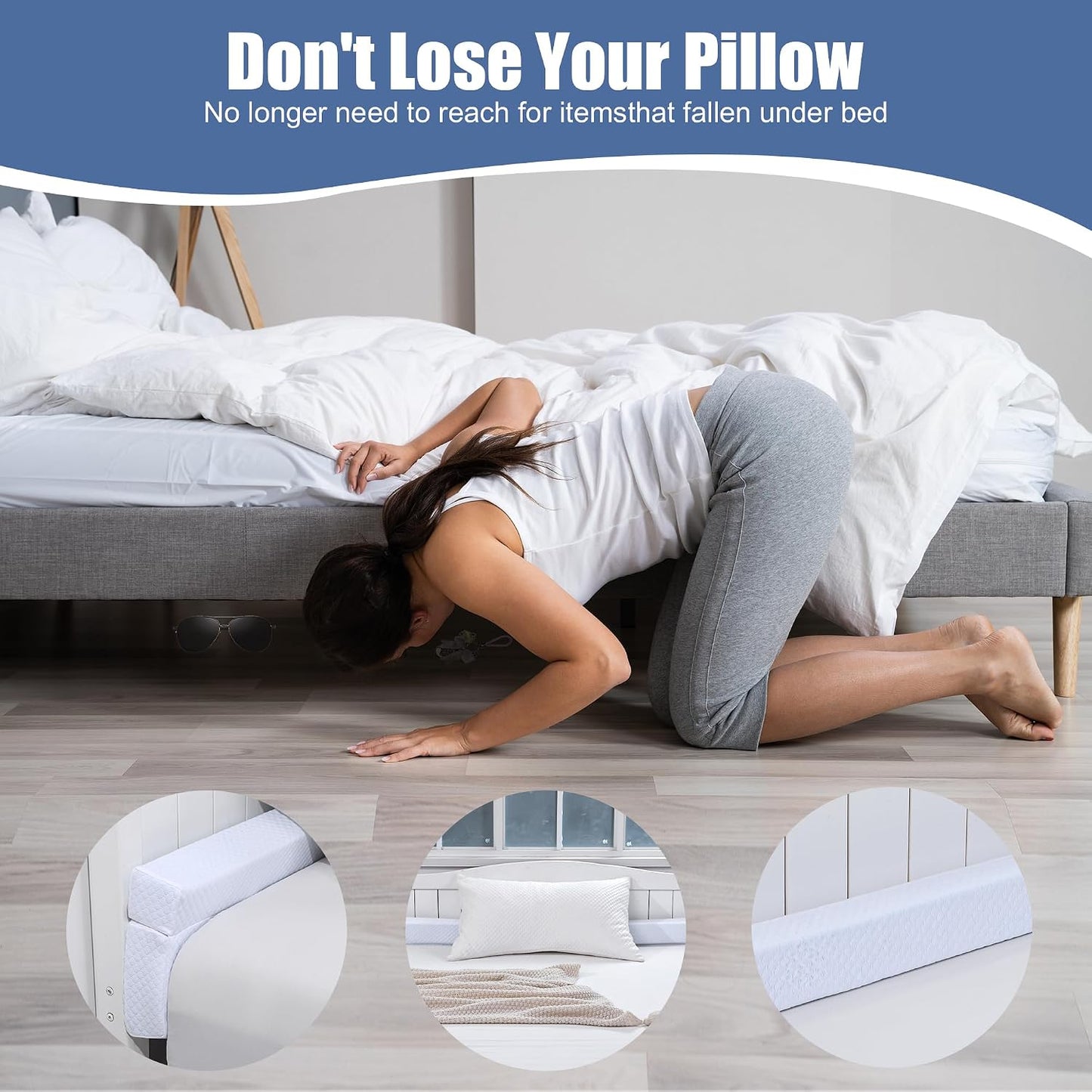 Flodable Pillow for Headboard Gap,Bed Gap Filler Queen Size,Adjustable Bed Wedge Pillow for Headboard,Rectangular Bed Gap Filler,Foam Mattress Gap Filler(Gray,Queen)