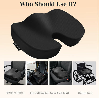 GRAND PITSTOP Seat Cushion Doctors Recommended - Premium Memory Foam Office Chair Cushion for Car, Airplane- Butt Pillow for Long Sitting Hip & Sciatica Pain Relief - Coccyx,Tailbone (Black)