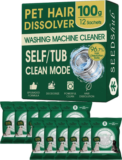 Washing Machine Cleaner for Pet Hair, 6-Month Supply | Pet Hair Dissolver Powder for Washer Drum & Pet Bedding, Removes Odor, Scale & Residue, HE/Front/Top Load, 6 Sachets
