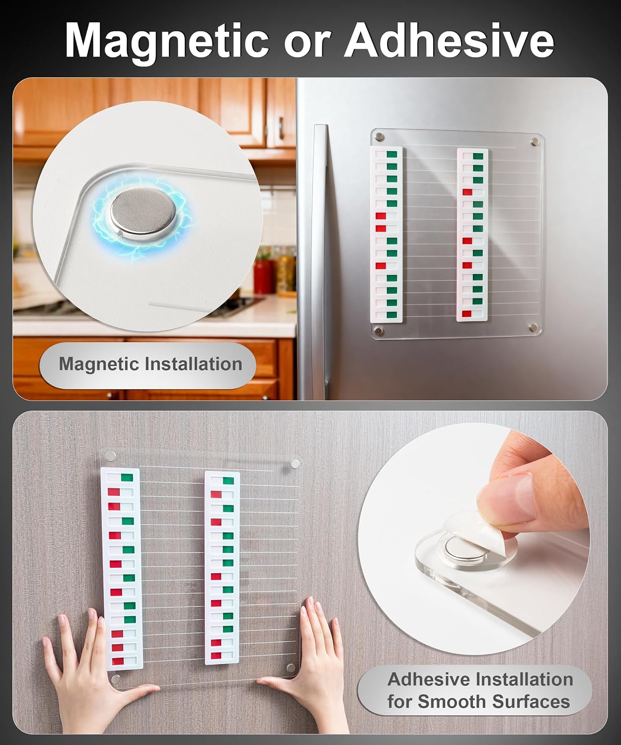 Magnetic Acrylic Dry Erase Board for Fridge, to Do List White Board with Sliding Buttons, 12"X10" Clear Chore Chart for Adults, Reusable Refrigerator Whiteboard Includes 5 Markers