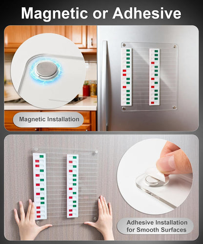 Magnetic Acrylic Dry Erase Board for Fridge, to Do List White Board with Sliding Buttons, 12"X10" Clear Chore Chart for Adults, Reusable Refrigerator Whiteboard Includes 5 Markers
