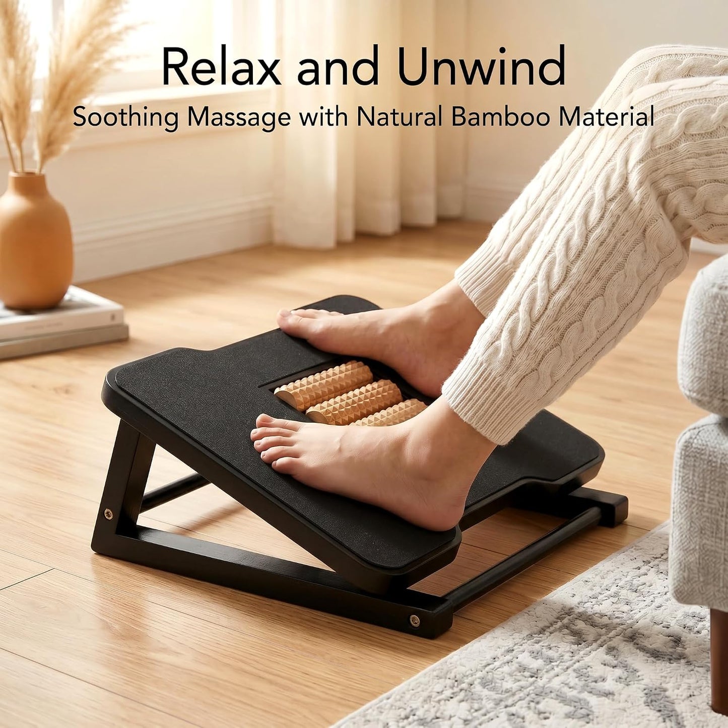 Bamboo Under Desk Foot Rest Foot Stool Rocking Footrest (Nature Semicircle) | Ergonomic Wooden Foot Stool with Non-Slip Surface