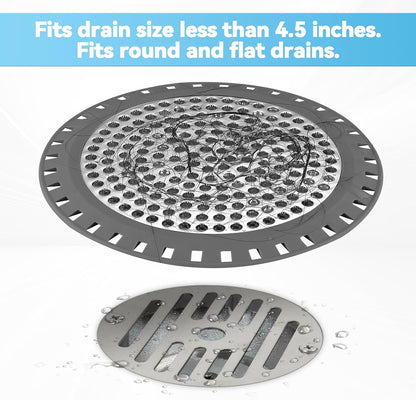 Shower Drain Hair Catcher,Aluvor Shower Drain Cover Bathtub Drain Strainer | Weighted Metal Hair Trap Stopper Sink Protector Filter Bathroom Flat Strainer Stopper (Silver gray)