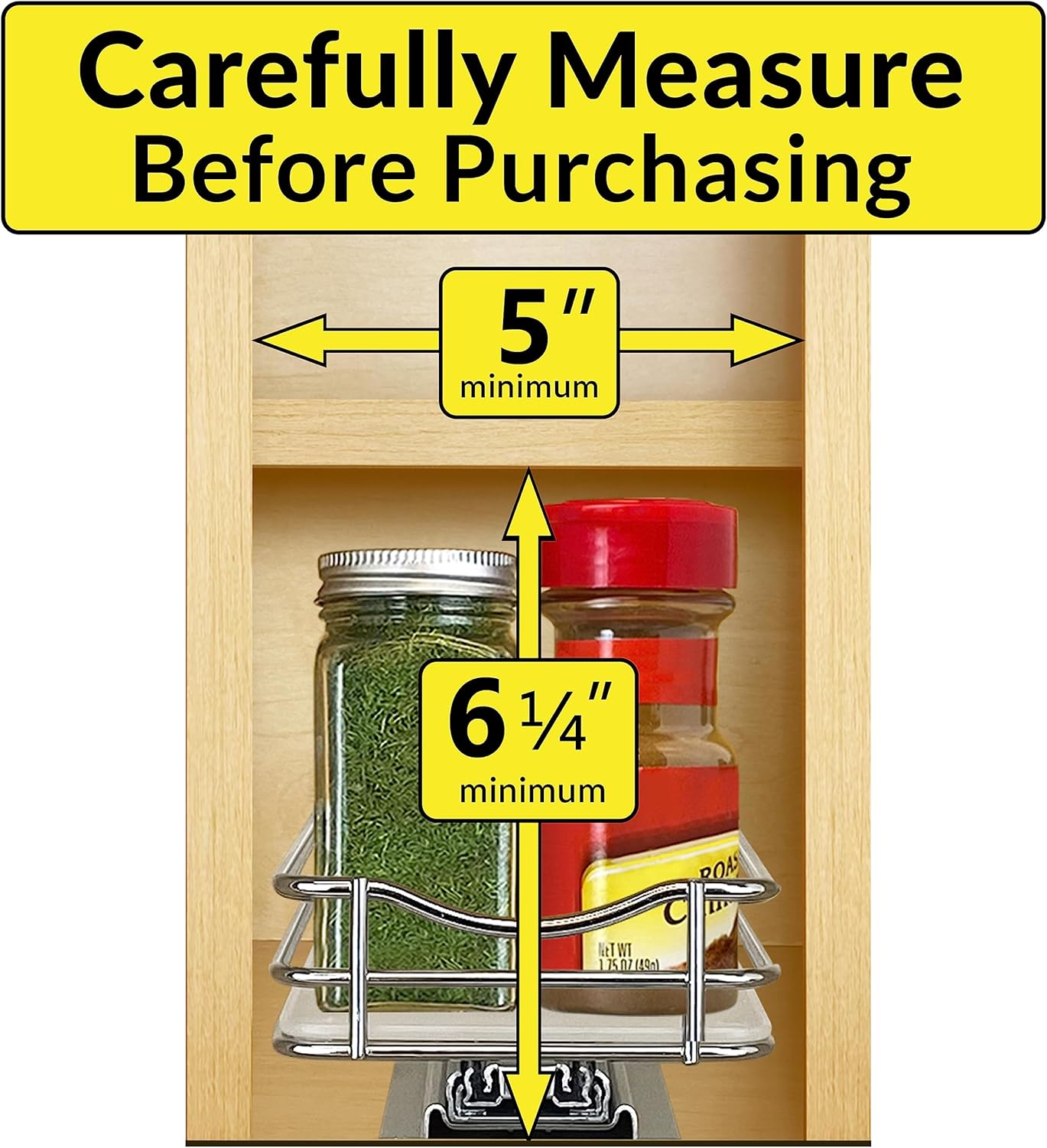 LYNK PROFESSIONAL® Pull Out Spice Organization for Cabinets - 4-3/8 inch Wide – Spice Rack for Inside Cabinets, Slide Out Spice Rack Organizer for cabinet – Pull Out Spice Rack, Sliding 2 Tier Chrome