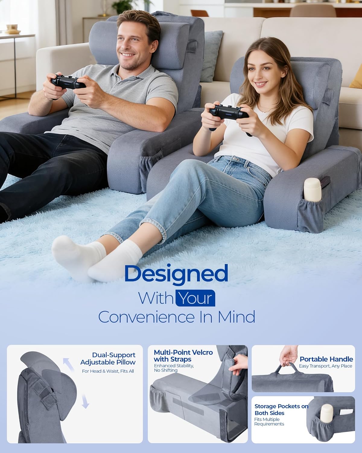 Kayfia Reading Pillow, 30-90° Stepless Adjust Angle & Height, Large, Grey | 2 in 1 Back Wedge Pillow for Bed Sitting up, Adjustable Headrest, Backrest Pillow for Reading/Gaming/Working in Bed or Couch