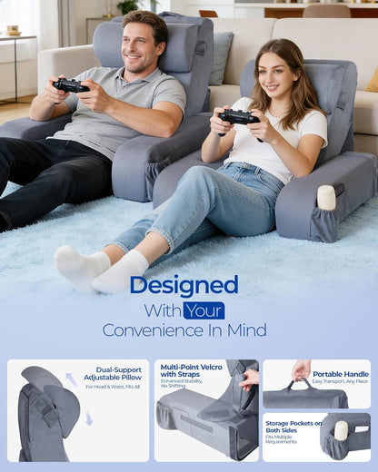 Kayfia Reading Pillow, 30-90° Stepless Adjust Angle & Height, Large, Grey | 2 in 1 Back Wedge Pillow for Bed Sitting up, Adjustable Headrest, Backrest Pillow for Reading/Gaming/Working in Bed or Couch