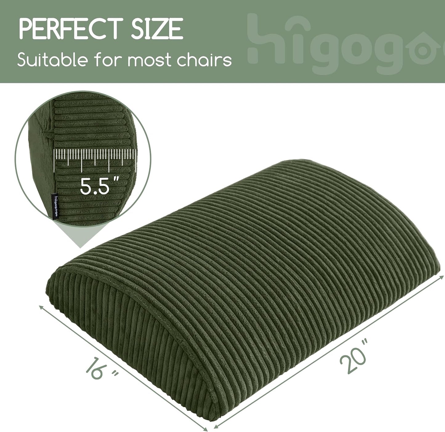 HIGOGOGO Lumbar Support Pillow for Recliner Chair/Accent Chair/Couch, Memory Foam Back Support Cushion for Elderly, Recliner Cushions for Back Rest, Pain Relief, Reading, Washable Cover, Brown
