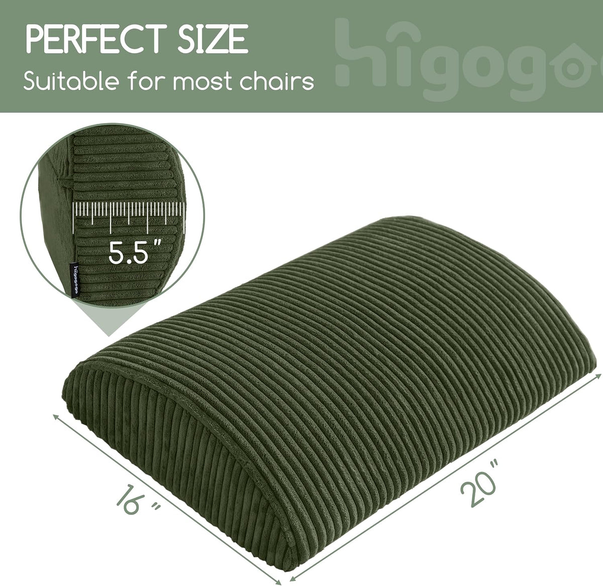 HIGOGOGO Lumbar Support Pillow for Recliner Chair/Accent Chair/Couch, Memory Foam Back Support Cushion for Elderly, Recliner Cushions for Back Rest, Pain Relief, Reading, Washable Cover, Brown