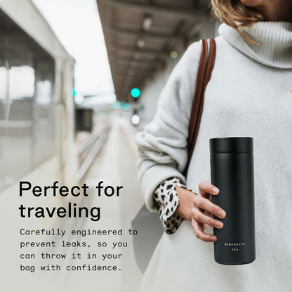 Firebelly Tea, Travel Tea Infuser Mug with Strainer, Insulated Tumbler for Loose Leaf Tea or Coffee, Leakproof Bottle for Hot or Iced Drinks, Stainless Steel Thermos with Lid, Salmon