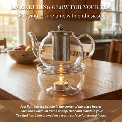 Glass Teapot Warmer 5", Borosilicate, for 600-1800ml, Candle Not Included | Handcrafted Lead-Free Glass, Heatproof Tealight Warmer – Fits Most Standard Teapots
