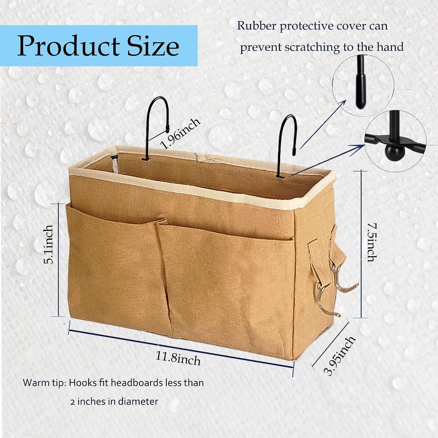 Bedside Caddy Bedside Hanging Storage Basket Multi-Function Organizer Caddy for Bunk and Hospital Beds Dorm Rooms Bed Rails, Can be Placed Glasses Books Mobile Phones（Navy Blue）