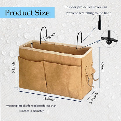 Bedside Caddy Bedside Hanging Storage Basket Multi-Function Organizer Caddy for Bunk and Hospital Beds Dorm Rooms Bed Rails, Can be Placed Glasses Books Mobile Phones（Navy Blue）