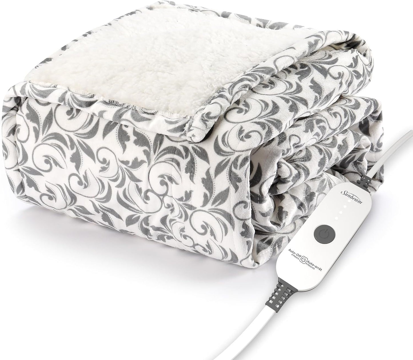 Sunbeam Electric Throw Royal Mink Sherpa Heated Blanket, 4 Heat Settings, 4-Hour Auto Shut-Off, Fast Heating, Luxurious and Ultra Comfy, Cabernet Color, 50" x 60"