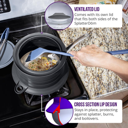 L.I.Q. Silicone Splatter Guard, Durable SplatterDom, Blue Steel, Large | 10 and 12 Inch Pots, 10'' Lid, Food and Oil Splash Guard for Cooking, Easy to Clean and Store, BPA-Free, Microwave Safe
