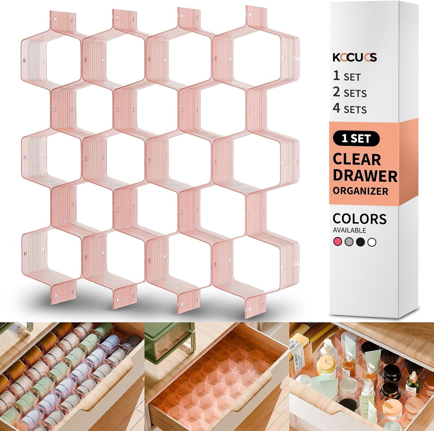 Honeycomb Separator Adjustable Drawer Organizer Divider for Underwear Belt-Scarf Socks Organizer (White(2pcs))