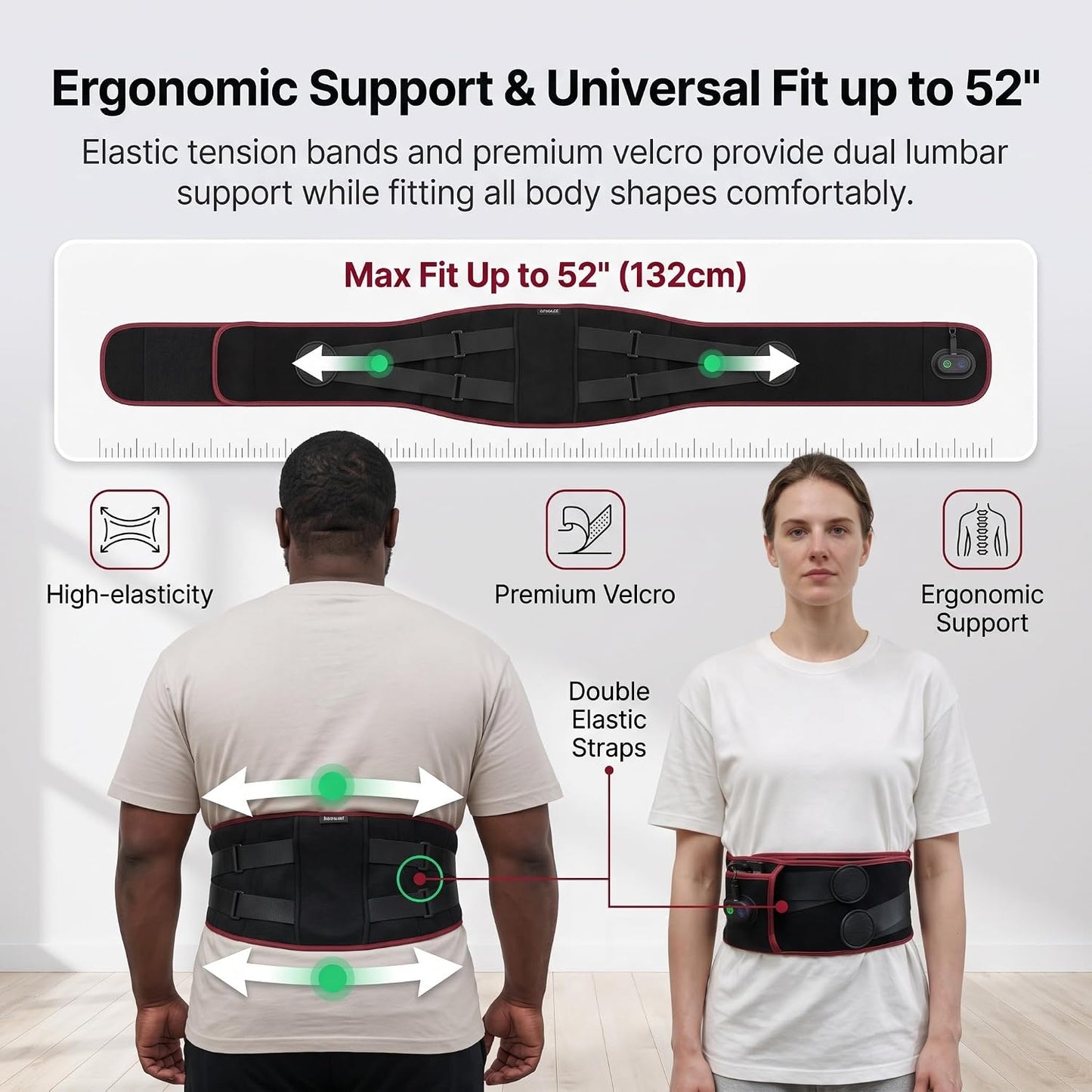 SENAINS 10000mAh Cordless Heating Pad for Back Pain Relief, 52" Lower Back Massager with 3 Heat 5 Vibration, Portable Wearable Heat Belt for Cramps, Gifts for Women Men Mom Dad