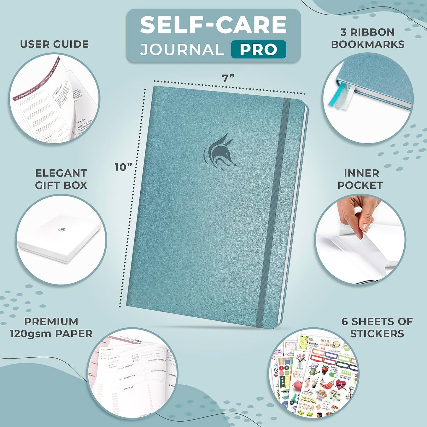 Clever Fox Self-Care Journal PRO for Women, Mental Health, Seashell | Guided daily life reflection, wellness, gratitude, and mood prompts, habit tracker, 7x10 in, eco leather hardcover