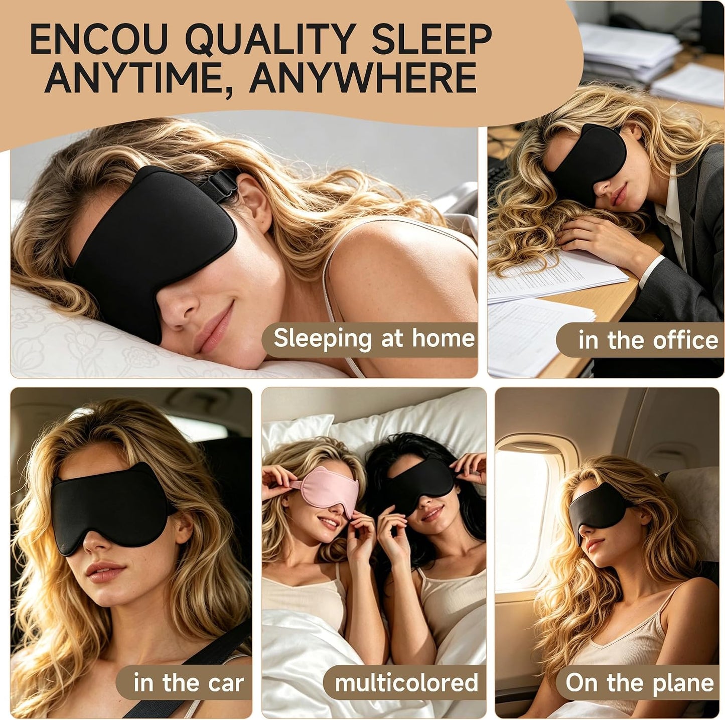 3D Blackout Sleep Mask, Memory Foam Eye Cover for Travel | Zero pressure 3D contoured design with adjustable strap. Perfect for side sleepers, travel, and lash extensions.
