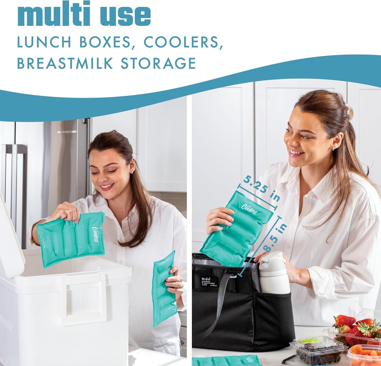 Cool Coolers by Fit & Fresh 2 Pack XL Soft Ice Packs for Cooler, Flexible Stretch Nylon, Lunch Box Ice Packs, Large Reusable Freezer Packs, Cornflower Blue