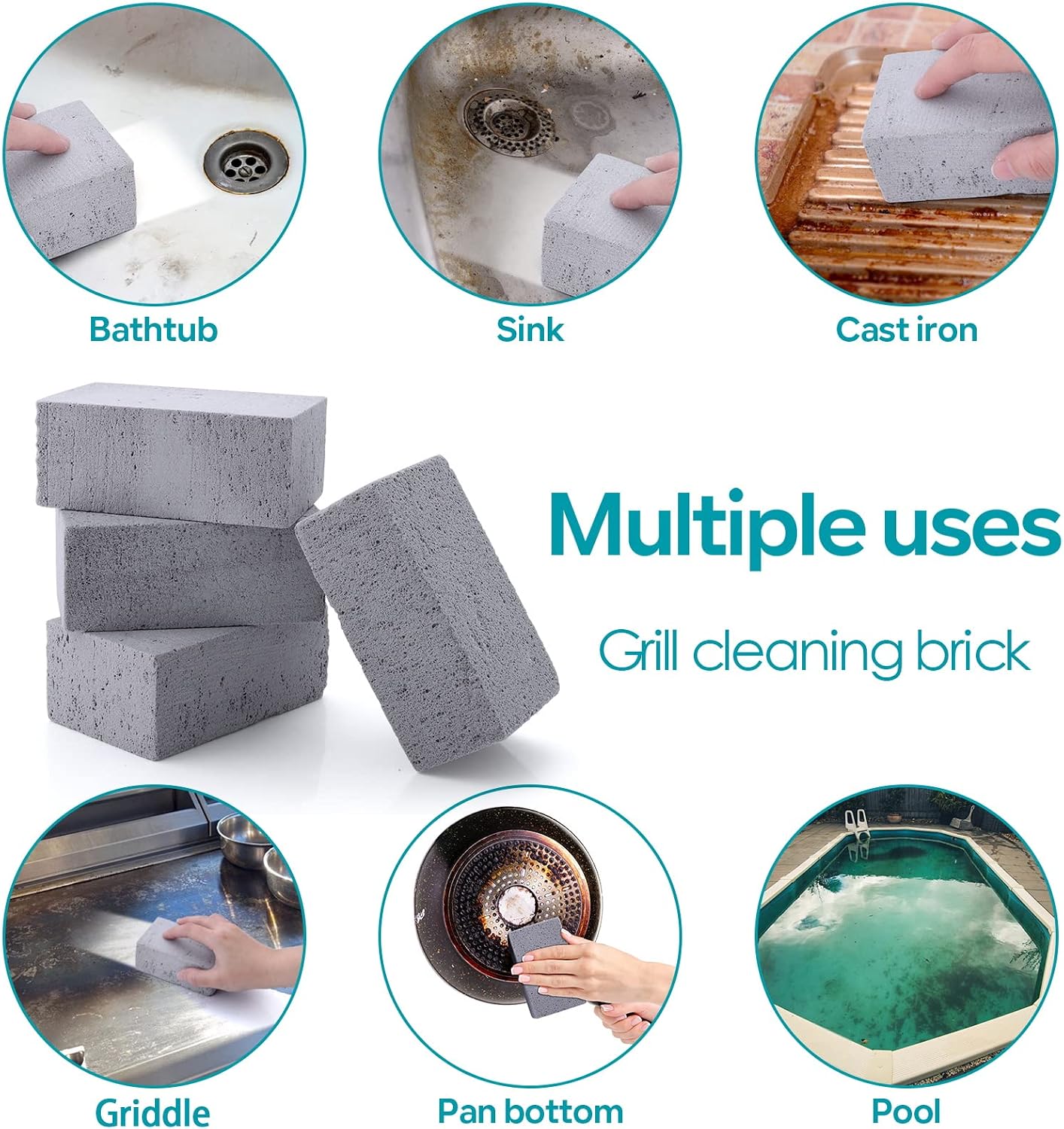HaSteeL Grill Cleaning Brick, Griddle Pumice Stone for Removing Stains Kit of 4, Commercial Grade Grill Block Cleaner Accessories for Flat Top, Racks, Cast Iron, Sink, Effective & Reusable Clean Tool