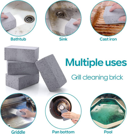 HaSteeL Grill Cleaning Brick, Griddle Pumice Stone for Removing Stains Kit of 4, Commercial Grade Grill Block Cleaner Accessories for Flat Top, Racks, Cast Iron, Sink, Effective & Reusable Clean Tool