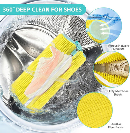 Shoe Washing Machine Bag Reusable Sneaker Washing Bag with Built-in Fluffy Brushes for 360° All-Around Cleaning, Laundry Shoe Bag is Designed for Washer and Dryer （Yellow 2pcs）