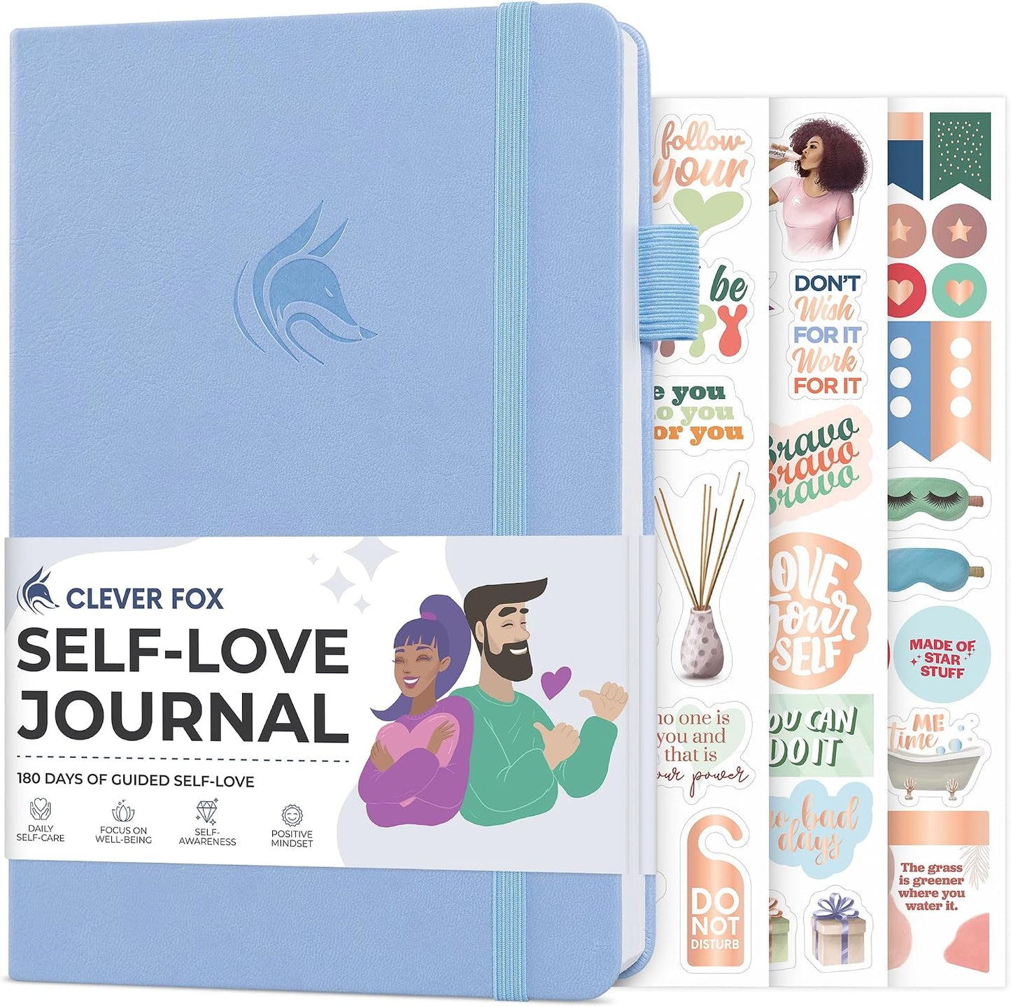 Clever Fox Self-Love Journal for Women, Gratitude, Positivity, Aquamarine | 6-month daily mental health journal with stickers, self-care, anxiety therapy, life & wellness planner for teens & adults