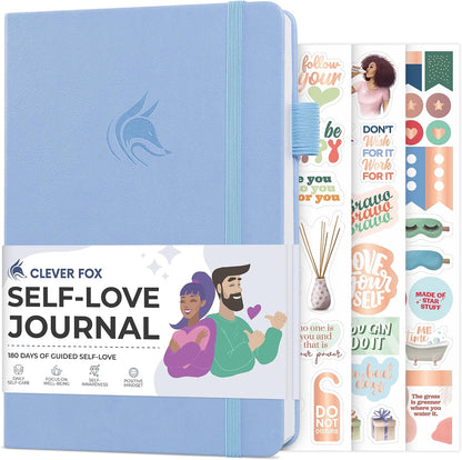 Clever Fox Self-Love Journal for Women, Gratitude, Positivity, Aquamarine | 6-month daily mental health journal with stickers, self-care, anxiety therapy, life & wellness planner for teens & adults