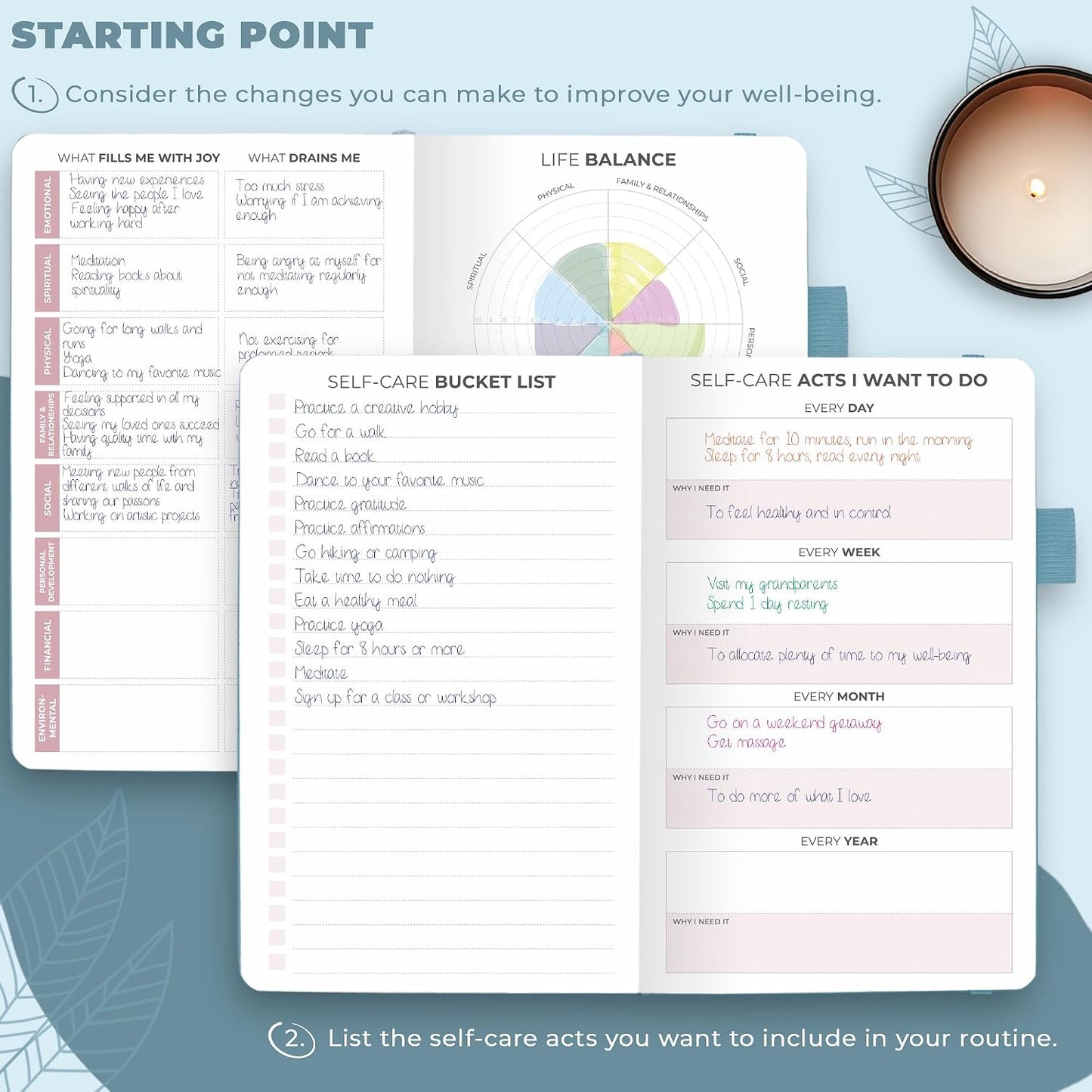 Clever Fox Self-Care Journal for Women, Daily Planner 5.8x8.3 Aquamarine | 3-month mental health journal, habit tracker, wellness journaling supplies for women & teen girls, gratitude & mood log