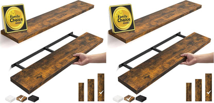 BAYKA Rustic Brown Floating Shelves 22.5in, Set of 2, Wall Mount Wood Shelf | Easy Install, 22lbs Max Load, Hidden Bracket, for Bathroom Bedroom Living Room or Kitchen, Hanging Shelf Book Decor Storage