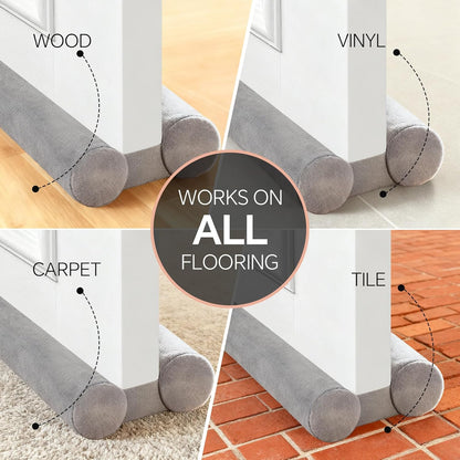 Premium Velvet Under Door Draft Stopper, 30-36 Inch Adjustable Double Sided Door Seal, Noise Blocker and Soundproof Sweep, Blocks Light, Dust, Air, Wind, and Bugs,Gray