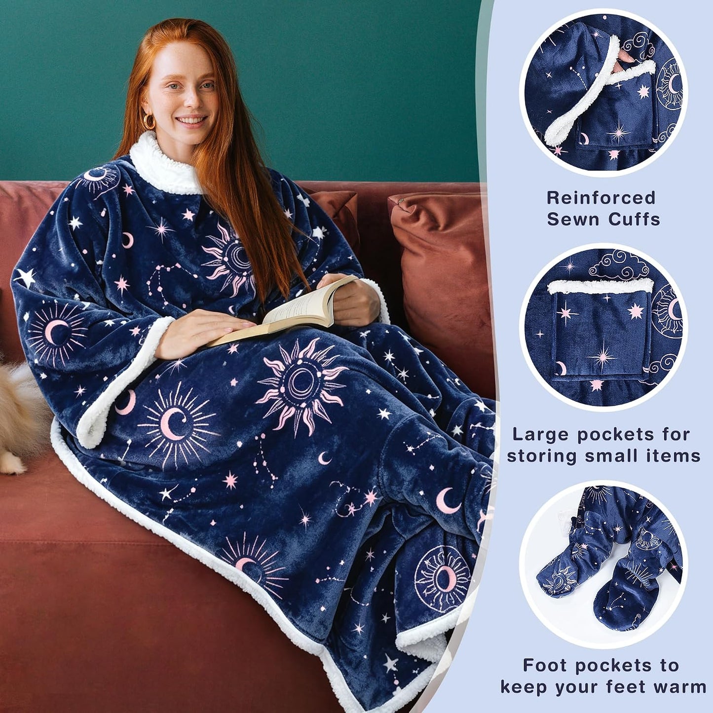 Catalonia Wearable Blanket with Sleeves & Foot Pocket for Adults | Soft Fleece Throw Wrap with Hands-Free Comfort, Perfect for Reading, TV Time & Relaxing, Christmas Gift for Women & Men