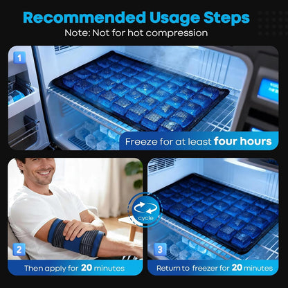 Comfpack Ice Packs for Injuries Reusable with Elastic Strap, 60-Minute Long Lasting Cold Therapy with Ice Grid Gel Design, Flexible Reusable Ice Pack Wrap for Knee, Hip, Shoulder, Neck, 13.4 × 8.6"