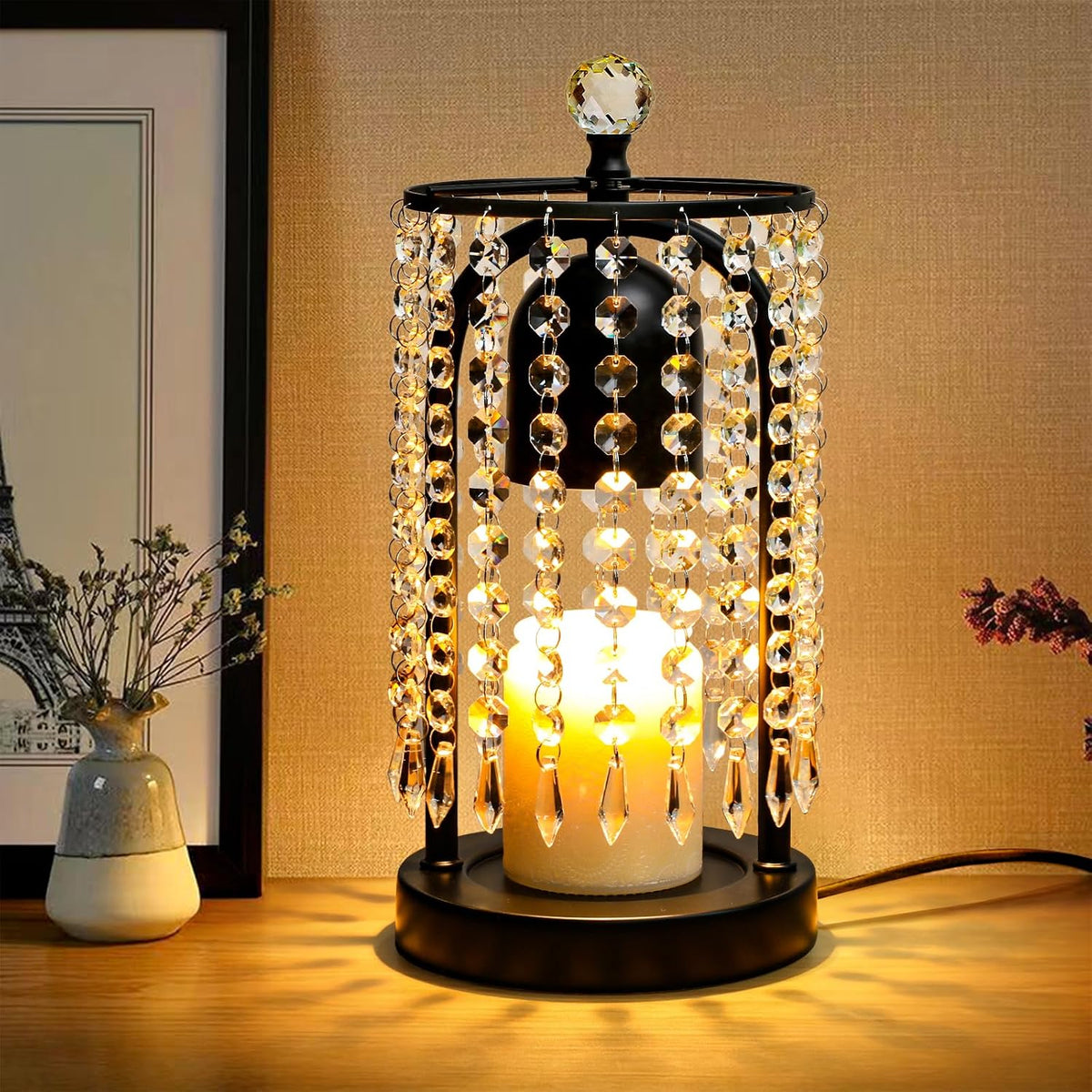 Gold Candle Warmer Lamp with Timer and Dimmer - Electric Candle Warmer,Crystal Candle Lamp for Bedroom Decor,Flameless Scented Candle Light Warmer,House Warming Gift New Home for Women