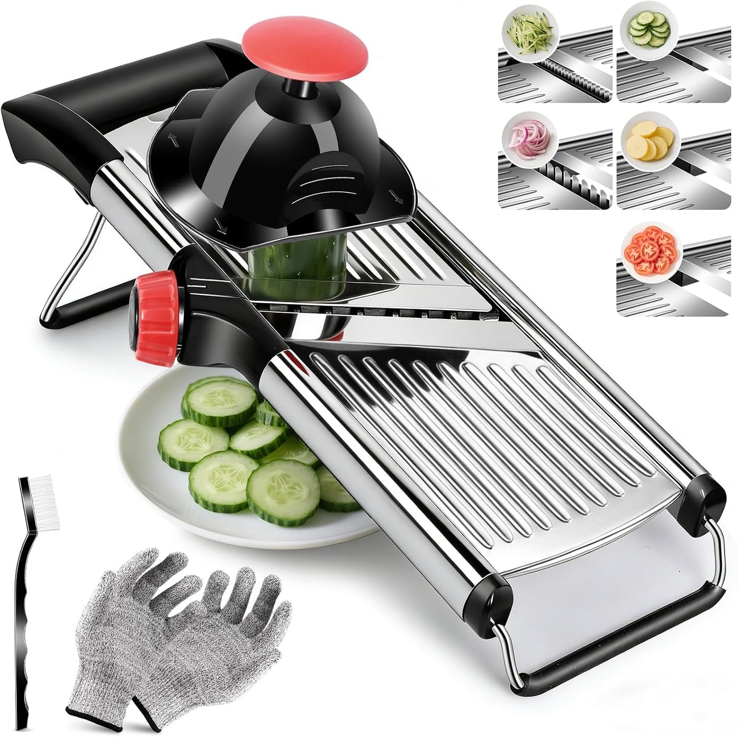 Masthome Mandoline Slicer for Kitchen,Adjustable Mandoline Food Slicer | Sharp Stainless Steel Blade,Chopper Vegetable Cutter for Potato,Onion,Fruit,INCLUDING Food Holder,Gloves,Cleaning Brush
