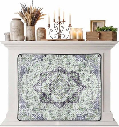 Magnetic Fireplace Cover Grey Medieval Flowers Fireplace Screen Decorative Retro Bohemian Pattern Insulation Fireplace Blocker Save Energy Fireplace Draft Stopper Covers for Living Room 39x32 Inch