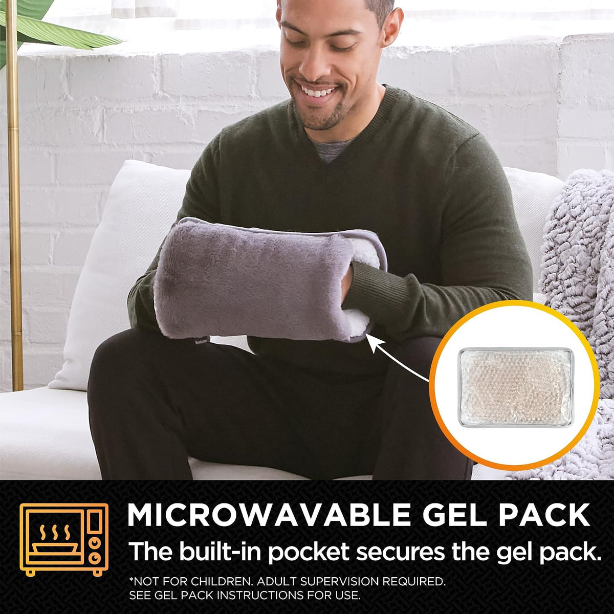 Brookstone Faux Fur Hand Warmer Muff with Microwavable Gel Pack
