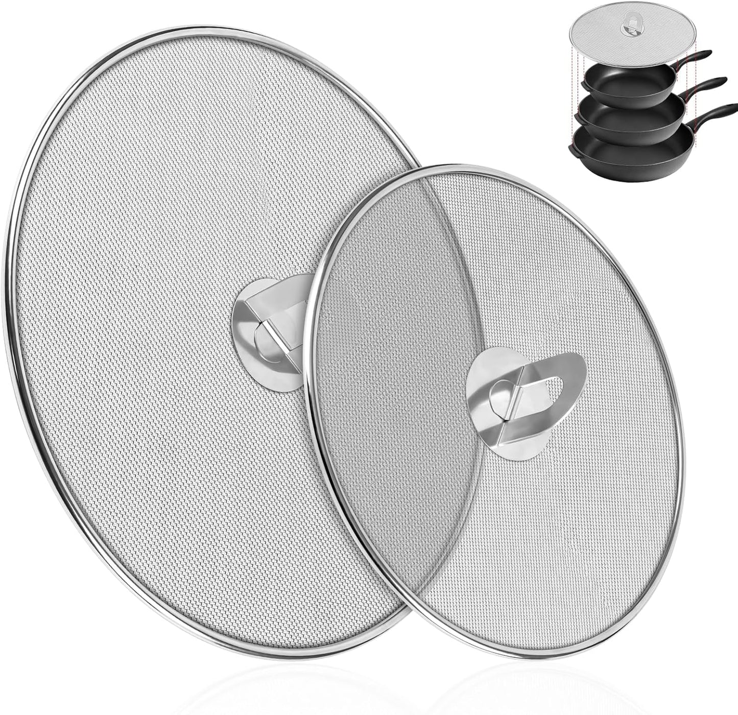 3-Pack Splatter Screens for Frying Pan - 10", 11.5", 13" Stainless Steel Grease Splatter Guard with Foldable Knob, Ultra-Fine Mesh, Rust-Free - No Oil Mess, No Burns, Ultra Fine Mesh